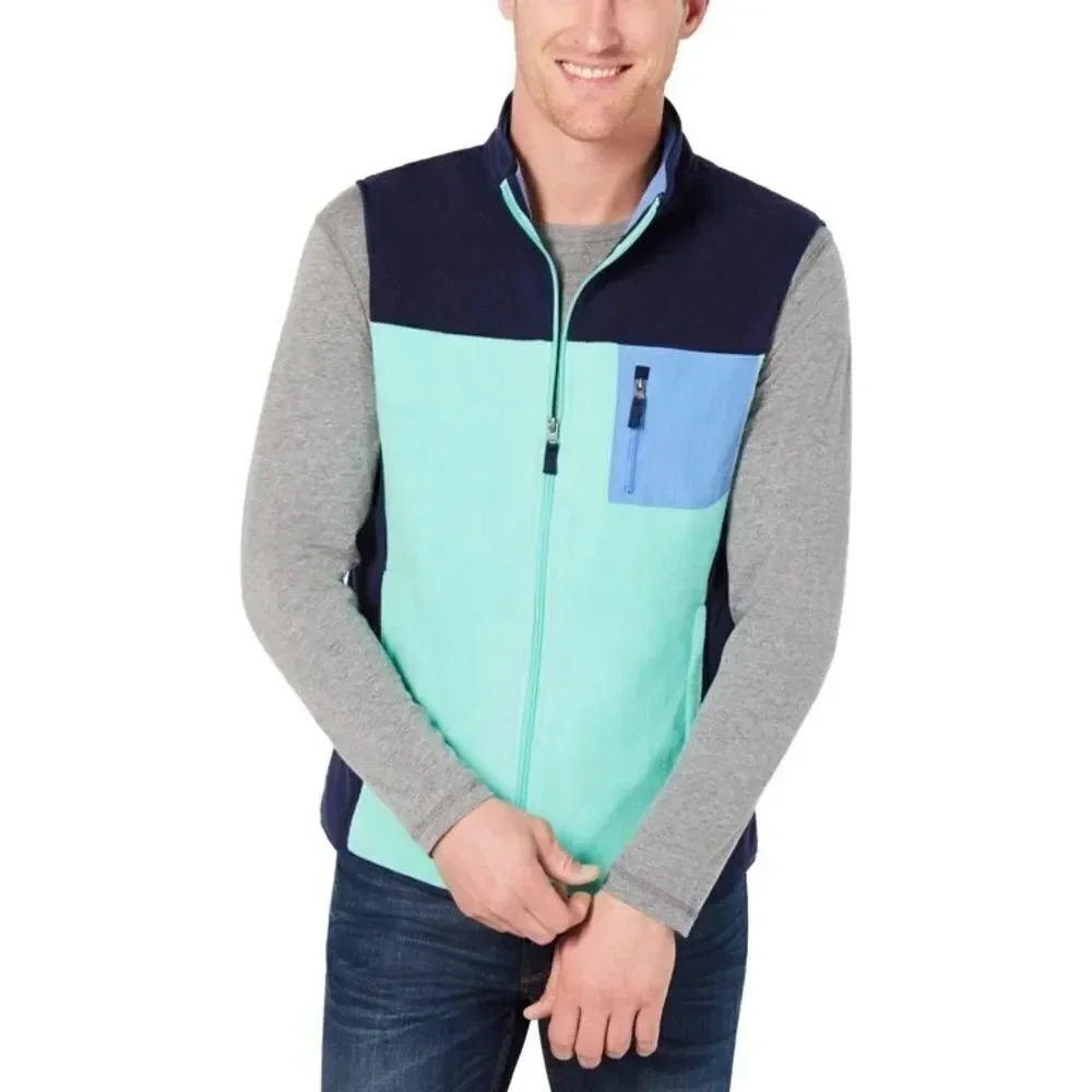 Club Room Fleece Sweater Vest Blue Green Size L